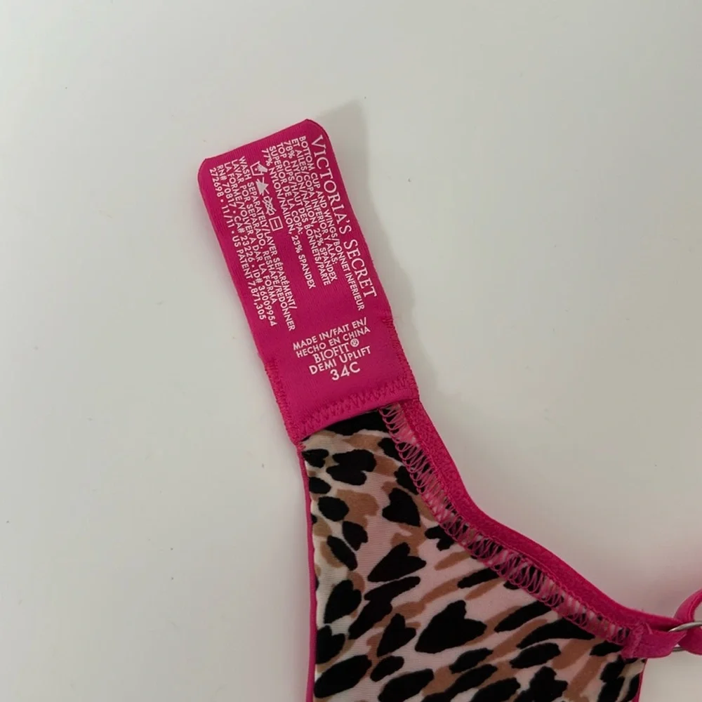 Victoria’s Secret Biofit Demi uplift bra 34C pink with leopard trim - Picture 5 of 7